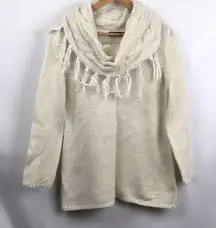 Elementz Ivory/Metallic Gold Cowl Neck Tassel Sweater