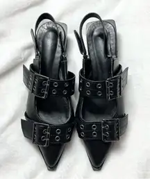 Mary Jane Shoes Pointed Toe Buckle Strap Slingback Pumps Y2k Low Heel - 6.5