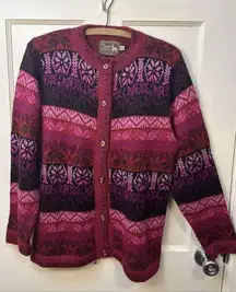 Vintage Alpaca Connection Nordic Knit Cardigan  Pink Purple Sweater Small