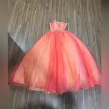 Mori Lee Peach Spaghetti Strap Stoned Boned Sleeveless Prom Gown Size 7/8