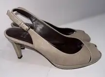 Stuart Weitzman Beige Leather Designer Dress Peep Toe Slingback Pumps Shoes 9N