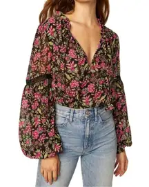 MISA Los Angeles Alicia Floral tie front blouse in Flora Fuchsia