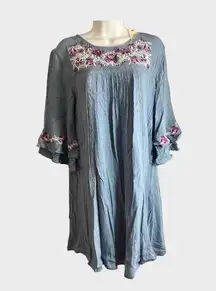 Francesca's New  Pale Blue Floral Embroidered Dress Small