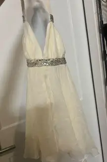 Express Beige Cream Flowy Embellished Sequin Summer Bohemian Boho Top Blouse