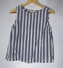 beach lunch lounge XS Blue White Stripe Wrap Back Sleeveless Linen Top‎