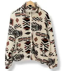 Southwestern Print‎ Fleece Jacket Zip-Up XL Faux Sherpa Aztec Women Relaxed Fit