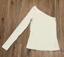 White ribbed one sleeve knit top 