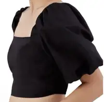 Jason Wu Cropped Puff Sleeves Square Neck Top Size L Smocked Back