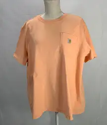 Carhartt Loose Fit Light Orange Peach Workwear Crew neck Pocket Tee Size…