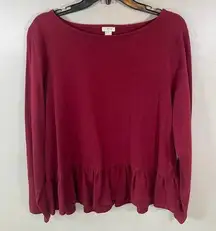 J.Crew Red Peplum Long-Sleeve Top