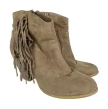 Diva Lounge Woman's Sz 10 Faux Suede Fringe‎ Stack Heeled Ankle Booties Fall