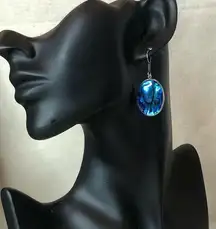 CHARLES ALBERT Fine Sterling Silver Blue Abalone Cabochon French Wire Earrings