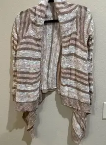 Charlotte Russe Cardigan Sweater Open Front‎ Striped Knit Pink White Large