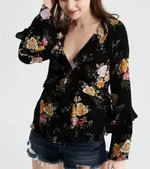 American Eagle Floral Ruffle Bell Sleeve Blouse