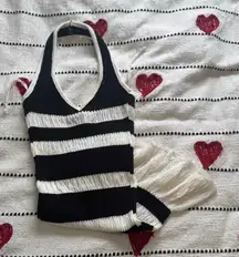 Black and White Striped Halter dress