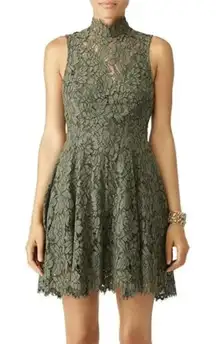 Keepsake Lace Dress‎ Womens X Small Olive Green High Neck Open Back Fit & Flare