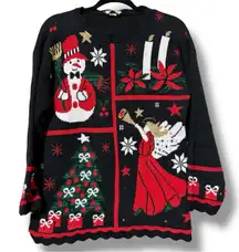Nutcracker womens size small ugly Christmas sweater tree snowman angel presents
