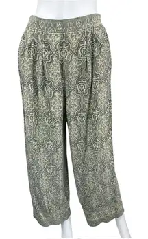 The J. Peterman Company Sage Green 100% Silk Print Pants Size S