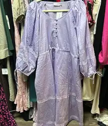 Lilac Button-Down Dress with Puff Sleeves