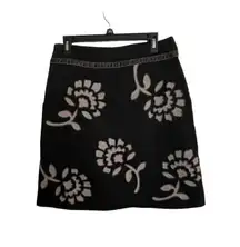 Boden Embroidered Floral Print Skirt Black /Brown Size 12R