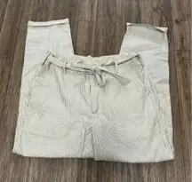 American Eagle Striped Tie Waist Straight Leg Pants Ivory Blue Size‎ 10