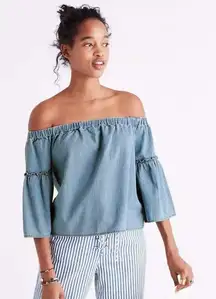 Madewell Azalea Denim Off The Shoulder Top Size Xxsmall