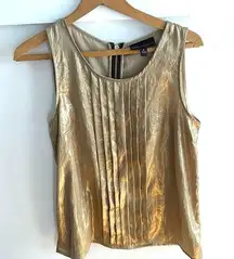 Dana Bachman Gold Metallic Shimmer Pleated Sleeveless Top Medium