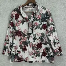 skyes the limit top womens petite large gray floral‎ funnel cowl neck feminine