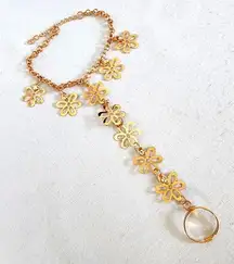 Gold Flower Bracelet with Attached Ring
