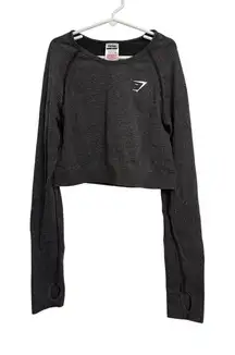 Gymshark Crop Top Womens Medium Charcoal Marl Vital Seamless 2.0 Long Sleeve