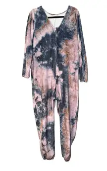 Natural Life Tie Dye Plush One Piece Jumpsuit Pajamas Loungewear Small S