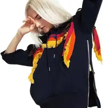 Hoodie Tassel Webbing Embroidery Stitching Side Slit Zipper Sweatshirt size m