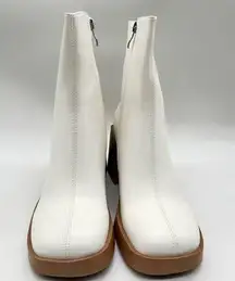 ISNOM Boots Womens 7 White Chunky Heel Platform Square Toe Boots NEW