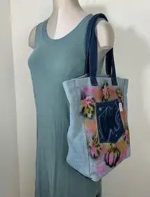 Bloomingdale’s Denim Jean Tote Bag Travel shopper Graffiti Paint