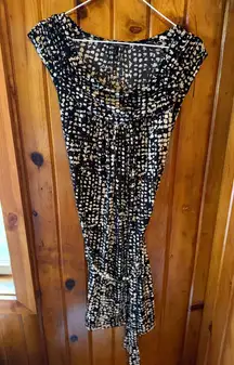 Daisy Fuentes Black Beige‎ Abstract Print Belted Empire Waist Dress size Small