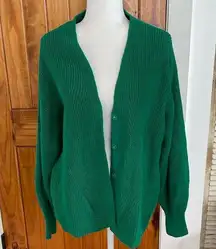 Cabi Lucky Sweater Cardigan Kelly Green Snap front Shaker knit Large Cotton