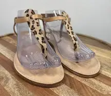 Sophia Milano Flat Thong Sandals Animal Print Size 8.5 Italy Leather Ankle Strap
