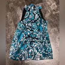 Gorgeous Dressy Teal/Black/White High Neck Sleeveless Ruffle Top