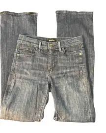 Express Boot Cut Mid Rise Jeans Dark Blue Wash Denim Button Zip Pockets Size 2