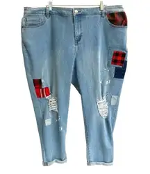 Lane Bryant midrise boyfriend cropped distressed patchwork denim jeans 22