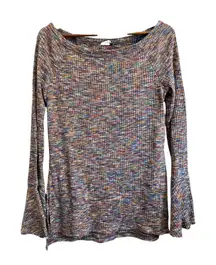 Akemi +‎ Kin Womens Multicolor Ribbed Knit Bell Sleeve Top size small