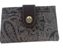 Liz Claiborne NEW Bifold Wallet w/ Kiss Clasp Change Purse Brown Paisley Gold
