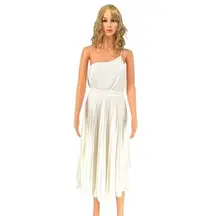 Lulus White One Shoulder Pleated Midi Dress M Grecian Formal Prom Wedding