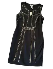 Carmen Marc Valvo Sheath Black Studded Sleeveless Bodycon Dress Size Medium