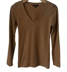 Ambiance V Neck Long Sleeve T Shirt Tan Basic Stretch Top Size Small NEW