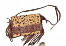 American Darling Envelope Hand Tooled Hair On Leather Crossbody Bag