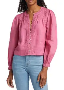 Veronica Beard Mysie Pink Embroidered Long Sleeve Button-Front Top Sz‎ 2