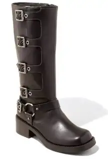 Women's Black Buckle Knee-High Boots