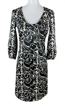Harolds Black White Scroll Print Dress 6 Retro Mod Cocktail Party Classic