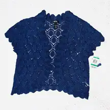 NWT | Style & Co. | Short Sleeve Crochet Open Front Jacket | Blue | L